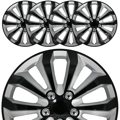 Juego de 4 cubiertas de rueda negras plateadas de 15" tapacubos a presión para neumáticos R15 y llantas de acero Foto 1 de 4