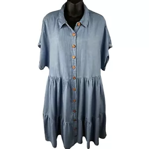Torrid Chambray Short Sleeve Button Up Tiered Shirt Dress Women’s 1X Tie Waist - Picture 1 of 13