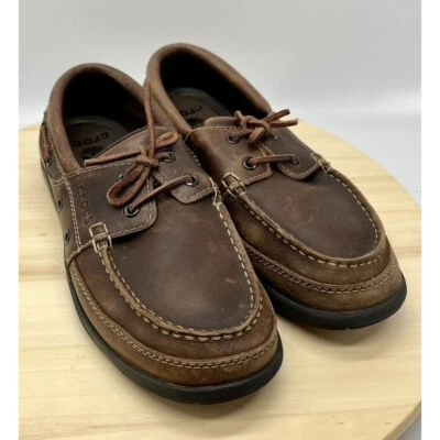 Crocs Harborline 11371 Brown Leather Moccasin Boat Shoe sz 8 (S1637) - Image 1 of 4