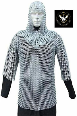 Handmade Medieval Chain Mail Shirt with Coif Armor Set Aluminum Butted, - Image 1 of 4