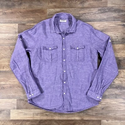Express Shirt Mens Medium XL Purple Long Sleeve Linen Cotton Button Up - Image 1 of 4