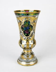 Antike böhmische Haida Kunstglas Hermann Pautsch handbemalte Glasvase 10" - Bild 1 von 7