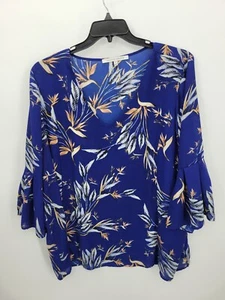 Collective Concepts Top Womens Plus 2X Blue Floral Bell Sleeve Peasant Blouse - Picture 1 of 10