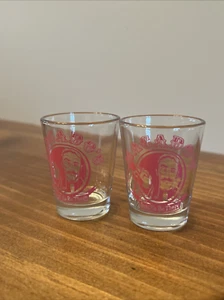 Macado's Virginia Restaurant 'Just To Be There' Pink Shot Glasses, Set Of Two - Picture 1 of 2