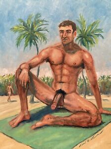 Original Gay Male Interest Art Oil Painting By Daniel W Green Nude Man Beach