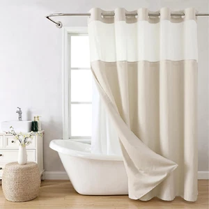 No Hooks Polyester Textured Shower Curtain with Snap-In Fabric Liner Set, Hotel - Picture 1 of 6