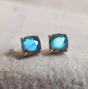 Pendientes de plata de ley 925 con piedras preciosas de labradorita corte cojín para mujer - Imagen 1 de 3