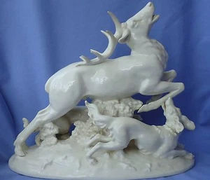 BORZOI SALUKI NYMPHENBURG GERMANY 11" DOGS CHASING STAG figurine - Picture 1 of 8