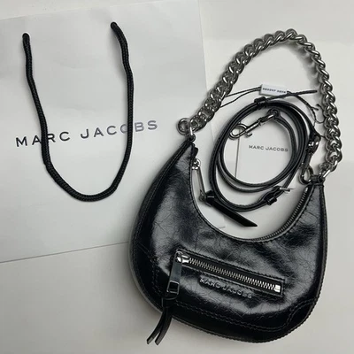 Bolso Bandolera Marc Jacobs Mini Media Luna $325 Negro Cuero Arrugado con Bolso de Tienda Foto 1 de 4
