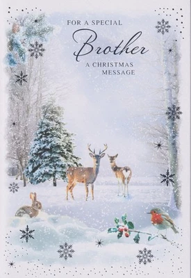 BROTHER CHRISTMAS GREETING CARD 7"X5" DEER IN SNOW - Image 1 of 2