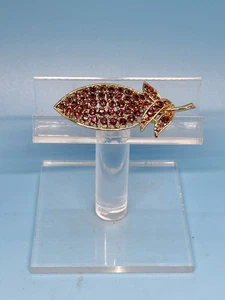 Vintage Gold Tone Beech Leaf Brooch Pin Purple Rhinestones - Picture 1 of 9