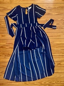 Dillard's Poppies & Roses 1 Piece Girl's Navy & White Stripe Dressy Romper Sz 7 - Picture 1 of 9