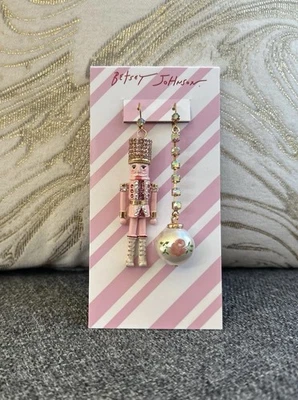 New! Betsey Johnson Christmas Nutcracker Pearl Rose Mismatch Earrings - Image 1 of 3
