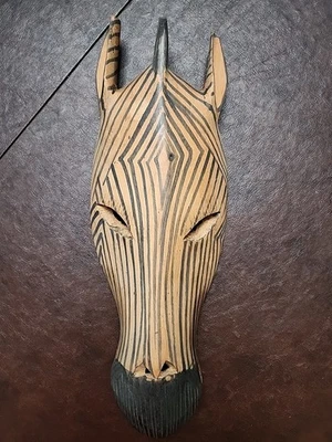 Hand Carved Wooden Zebra Mask  15” Wall Art of Kenya Africa - Image 1 of 4