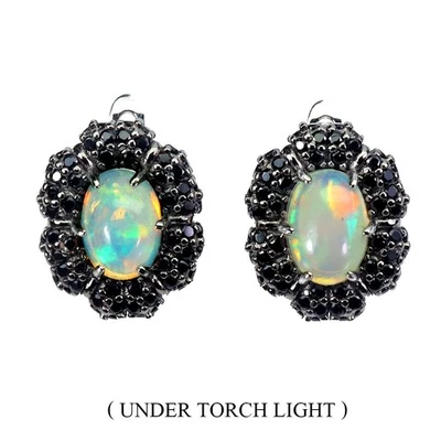 925 Sterling Silver Earrings Oval Fire Opal 7x5mm Spinel Gemstone Jewelry - Image 1 of 4