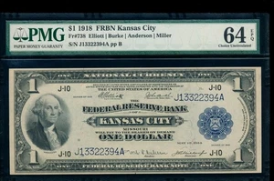 AC Fr 738 1918 $1 FRBN Kansas City PMG 64 EPQ UNCIRCULATED spread eagle - Picture 1 of 2