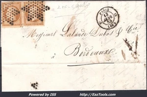 FRANCE N°13Ax2 SUR LETTRE AVEC ETOILE MUETTE + CAD DE PARIS DU 13/01/1855 - Picture 1 of 2