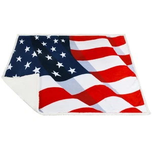 Fluttering Patriotic US Flag Blanket, American National Flag Throws, Sherpa F... - Picture 1 of 7