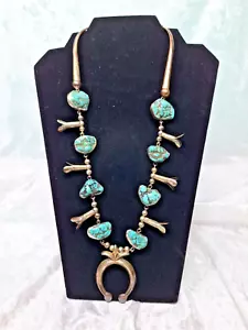 Collar Navajo Plata de Ley Turquesa Flor de Calabaza 94g Sin Firmar - Imagen 1 de 18