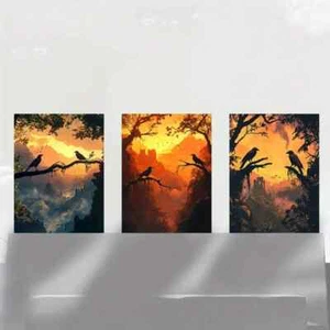 3pcs Elegant Sunset Scenery Silhouette Metal Print  Ready to Hang Art - Picture 1 of 7