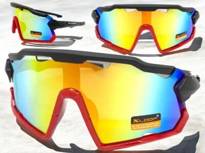 ESCUDO DEPORTIVO DE GRAN TAMAÑO ENVOLVENTE Motociclista Ciclismo Gafas de Sol Marco Negro y Rojo Foto 1 de 4