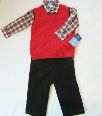 Buen Lad 3 Piezas Conjunto 24M Vacaciones Navidad Elegante Cuadros Rojo Negro Chaleco Nuevo Foto 1 de 4