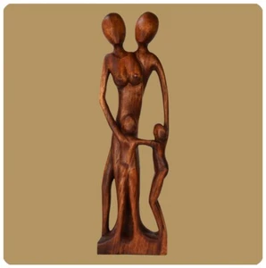 Skulptur abstrakte handgefertigte Holzfigur | Einheit | Mutter Vater Kinder - Bild 1 von 6