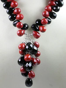 Statement Briolette Red Brick Jasper & Onyx Necklace Sterling Mother of Bride - Picture 1 of 2
