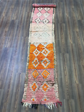 Moroccan Handmade Vintage Runner Rug 2'3"x11'6" ft Geometric Berber Orange Pink