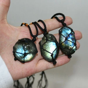Wrap Women Mens Natural Stone Necklace Labradorite Pendant Crystal Moonstone - Picture 1 of 3