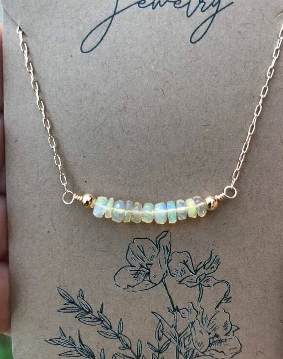 Collar de barra de 18" de cadena de latón con piedras preciosas rondelle de ópalo etíope natural para niñas Foto 1 de 1