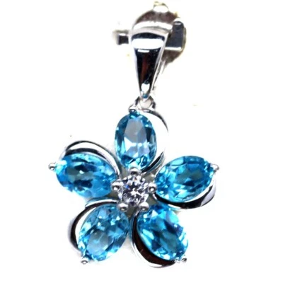 Ciondolo in Argento 925 donna con pietra naturale Topazio Blu placcato oro 14k - Immagine 1 di 3