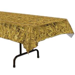 Straw Plastic Banquet Tablecloth 54" x 108" Tableware Barn Farm Hay Western