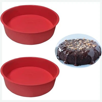 2x Silikon Kuchenform 20cm Rund Backform Antihaft BPA-frei Rot - Bild 1 von 2