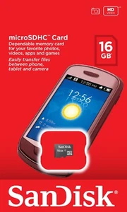 SanDisk Micro SDHC 16GB Speicherkarte Handy Tablett Kamera 16 Klasse 4 - UK - Bild 1 von 1