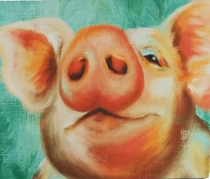 Canvas Pig Print 2017 Farmhouse Decor Wall 20 x 16 Dollar General Pig - Picture 1 of 6