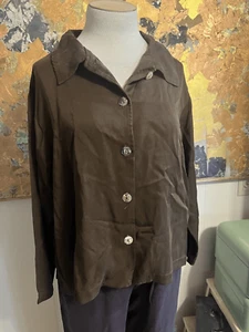 Bryn Walker Brown Boxy Button Front 100% Tencel Collared Blouse EUC Size M - Picture 1 of 10