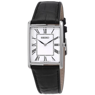 Seiko Essentials Quartz White Dial Black Leather Men's Watch SWR049 - Image 1 of 3