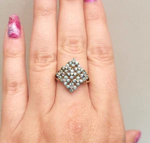 Cocktail-Ring 9 kt Gold Blautopas & Diamant Cluster Blume Cluster Größe O - Bild 1 von 8