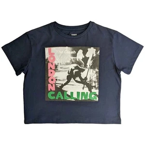 The Clash Crop Top T Shirt London Calling Band Logo new Official Womens Navy - Picture 1 of 2