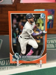 2025 Bowman Chrome Julio Rodriguez Orange Refractor /25 #66 Mariners - Bild 1 von 2