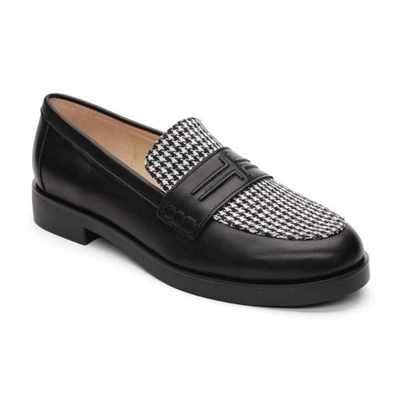 Mocasín sin cordones de cuero Liverpool Baldwin en pata de gallo blanco negro talla 6 Foto 1 de 4