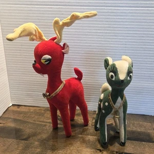 MCM ¿De colección? Navidad Rojo Verde Terciopelo Reno Años 50/60 Japón 2 Posables - Imagen 1 de 16