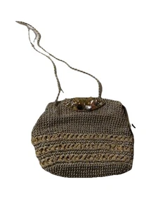 Rodo Knotted Woven Gold & Silver Knitting Fabric Small Size Purse + Crystal Pin - Picture 1 of 5