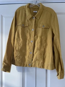 J.Jill Love Linen Collection 100% Linen Jean Jacket Size XL Gold Mustard Yellow - Picture 1 of 8