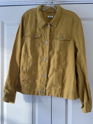 J.Jill Love Linen Collection 100% Linen Jean Jacket Size XL Gold Mustard Yellow - Image 1 of 4