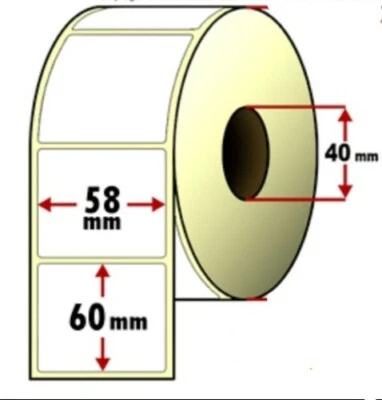 20 Rotolo da 750 etichette adesive mm 58x60 Carta termica adesiva anima 40 - Immagine 1 di 2