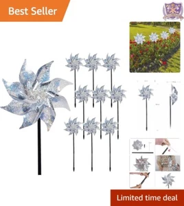 10 Pack Reflective Pinwheels Silver 7.5"x18.5" Bird Deterrent Garden Decor - Picture 1 of 9