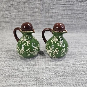 Set of Vintage Ceramic Oil And Vinegar Jars with Stoppers 4oz Green - Picture 1 of 6