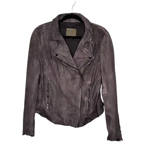 Muubaa Charcoal Grey Lamb Leather Pola Moto Jacket Sz 6- see measurements - Picture 1 of 16